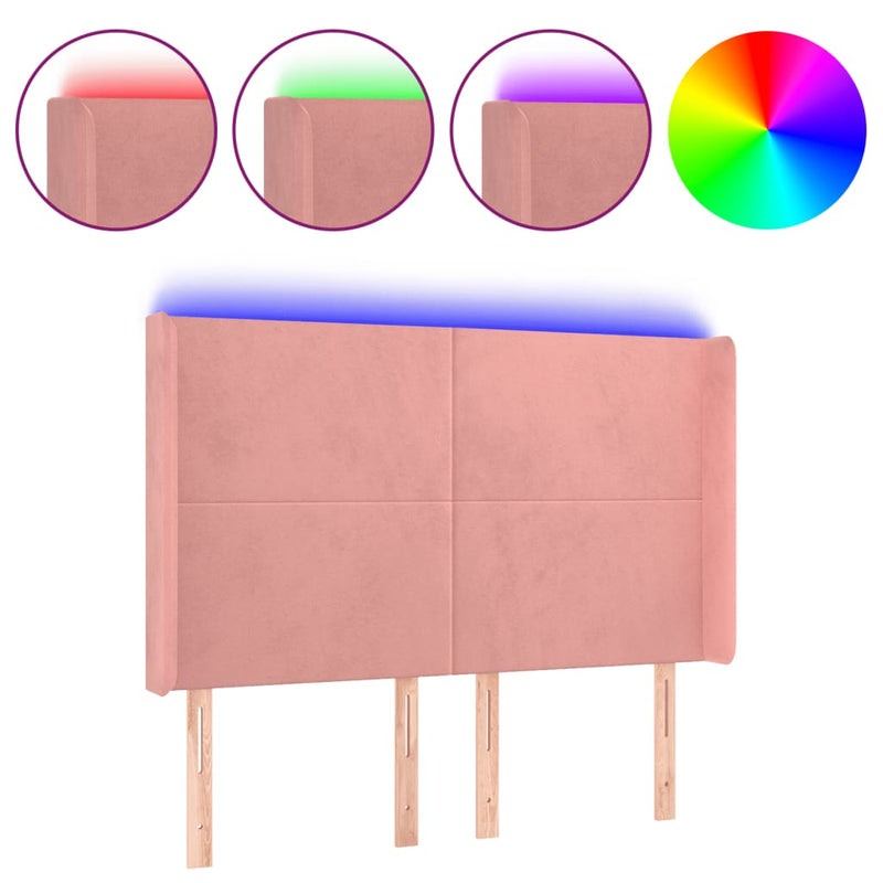 vidaXL rózsaszín bársony LED-es fejtámla 147x16x118/128 cm