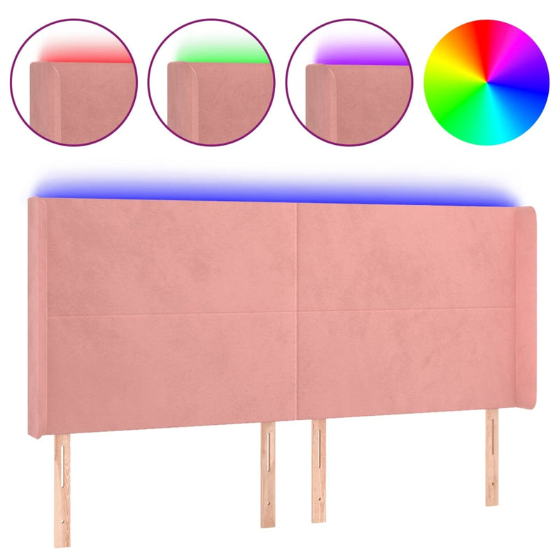 vidaXL rózsaszín bársony LED-es fejtámla 163x16x118/128 cm
