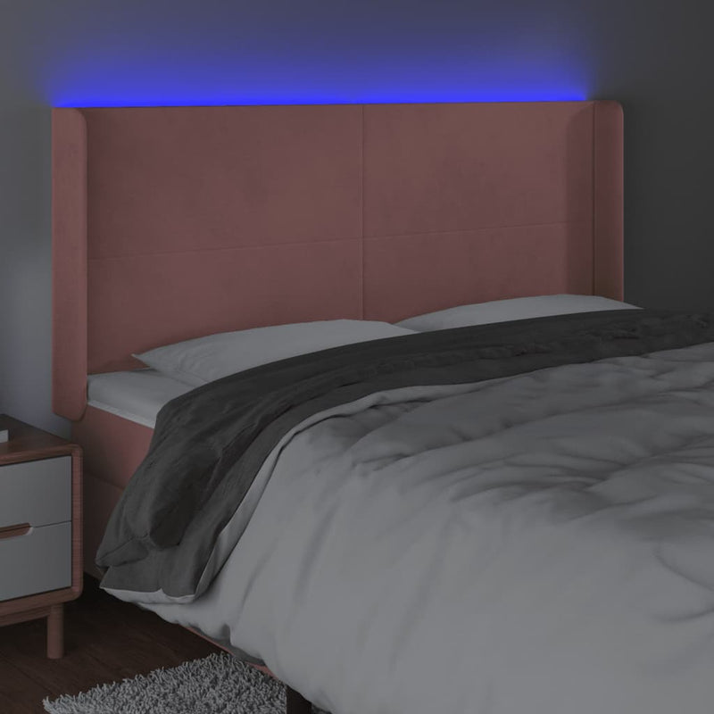 vidaXL rózsaszín bársony LED-es fejtámla 163x16x118/128 cm