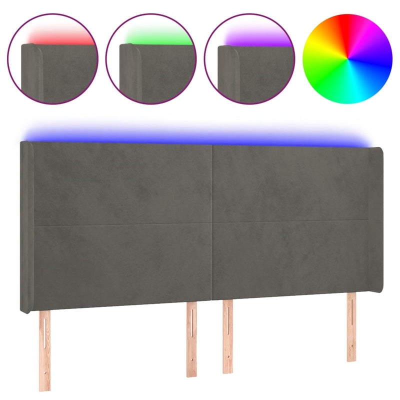 vidaXL sötétszürke bársony LED-es fejtámla 183x16x118/128 cm