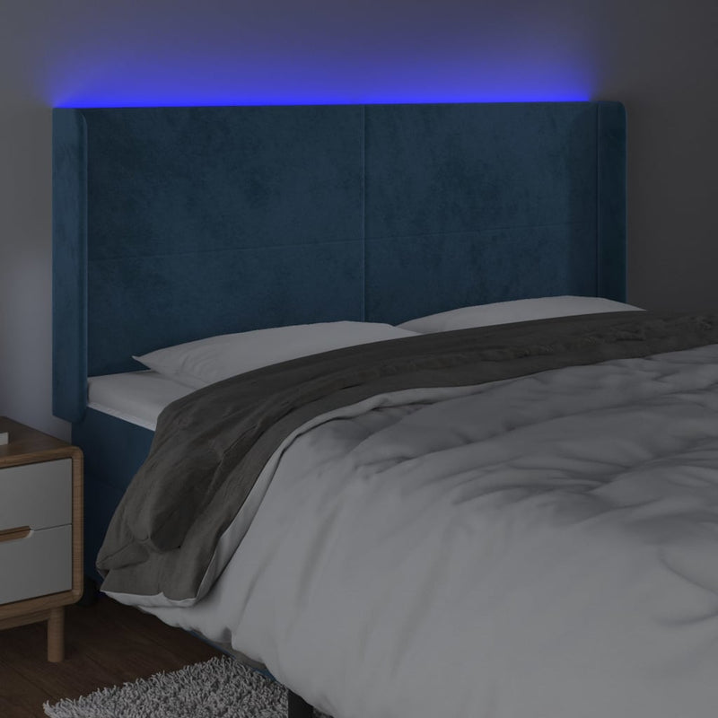 vidaXL sötétkék bársony LED-es fejtámla 183x16x118/128 cm