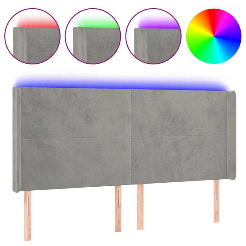vidaXL világosszürke bársony LED-es fejtámla 203x16x118/128 cm