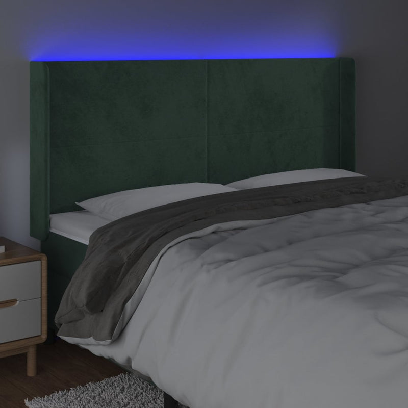 vidaXL sötétzöld bársony LED-es fejtámla 203x16x118/128 cm