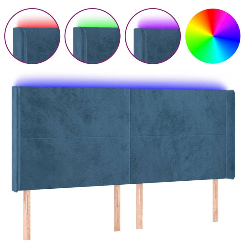 vidaXL sötétkék bársony LED-es fejtámla 203x16x118/128 cm