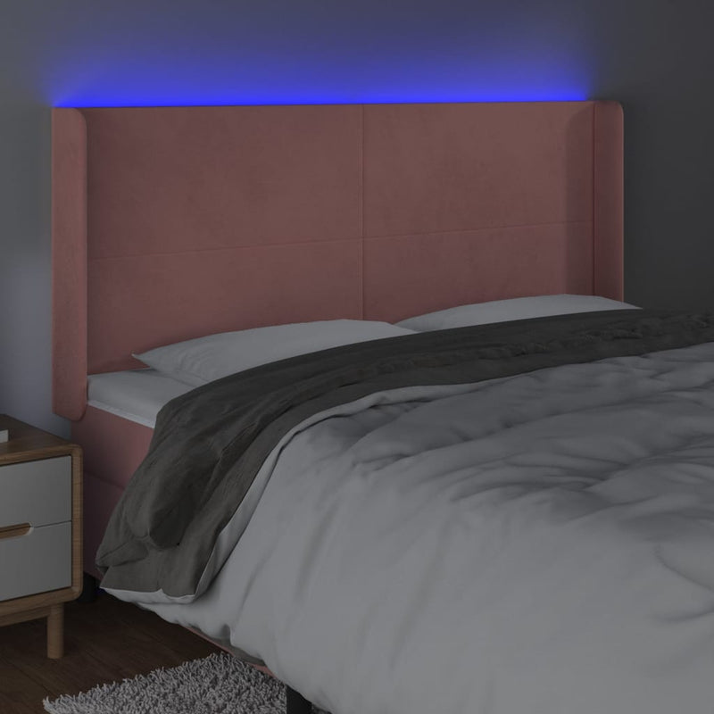 vidaXL rózsaszín bársony LED-es fejtámla 203x16x118/128 cm