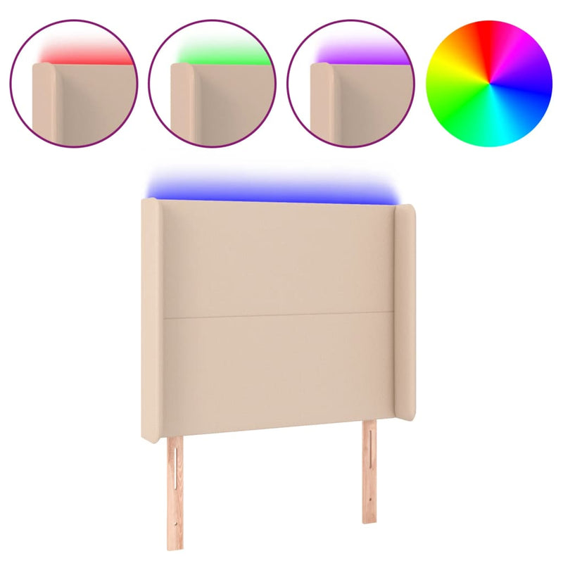 vidaXL cappuccino műbőr LED-es fejtámla 93x16x118/128 cm
