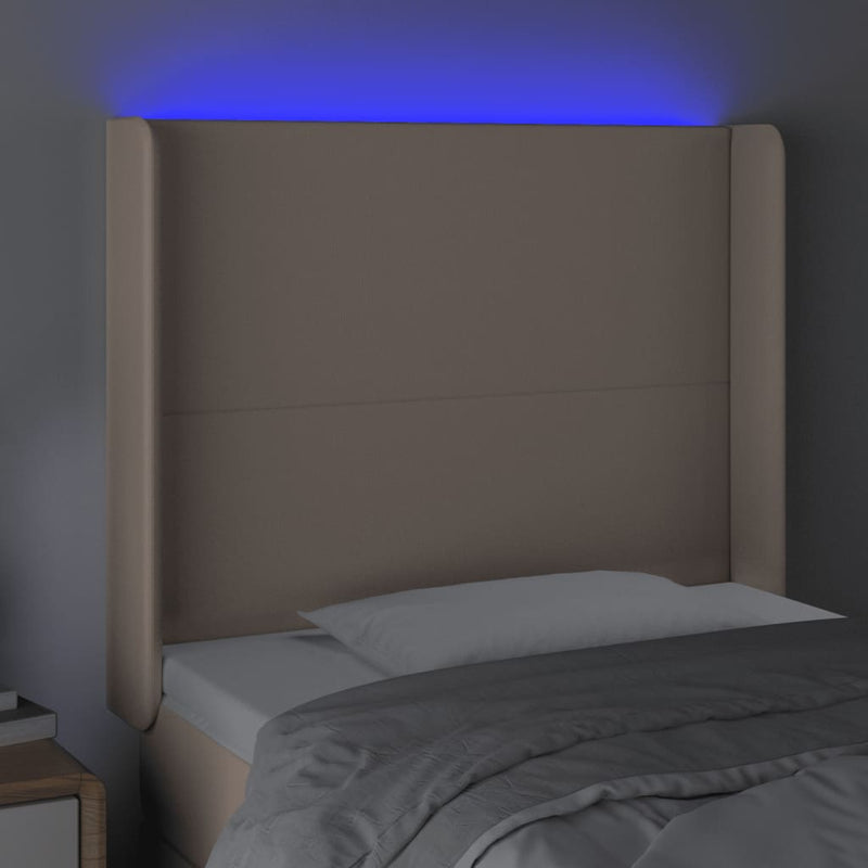 vidaXL cappuccino műbőr LED-es fejtámla 93x16x118/128 cm