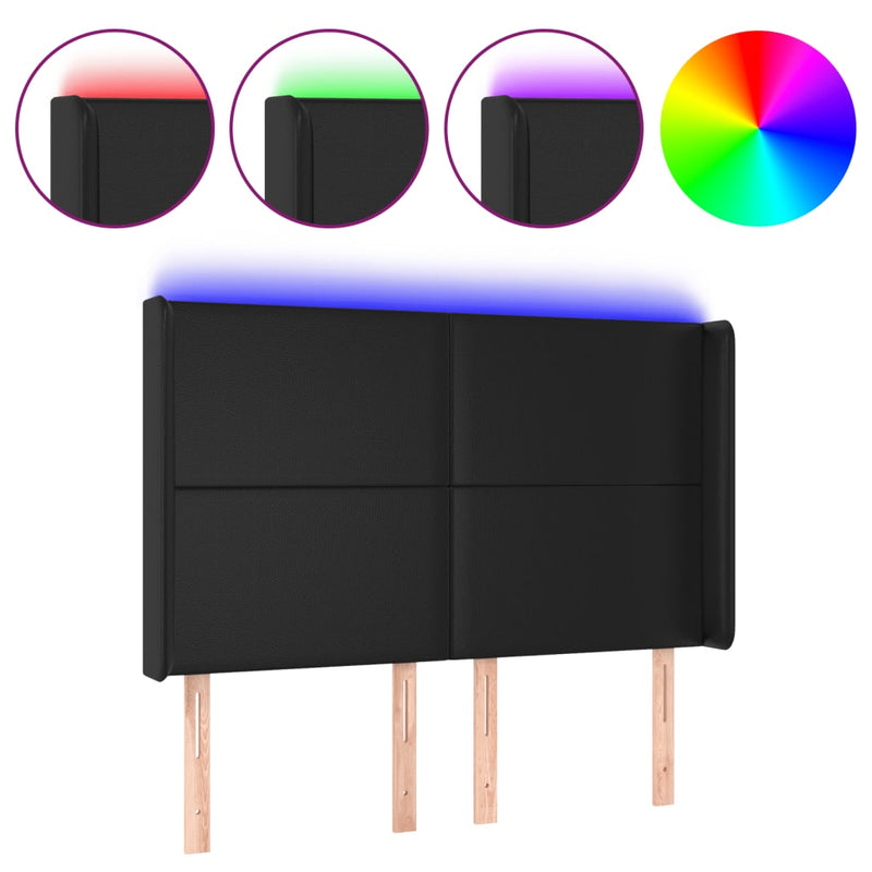 vidaXL fekete műbőr LED-es fejtámla 147x16x118/128 cm