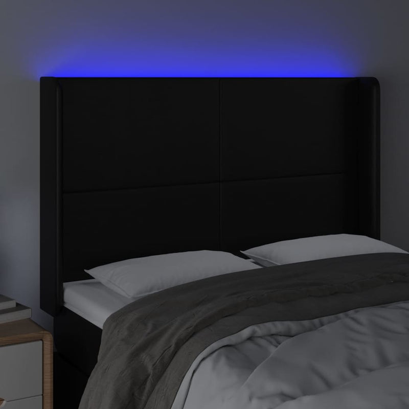 vidaXL fekete műbőr LED-es fejtámla 147x16x118/128 cm