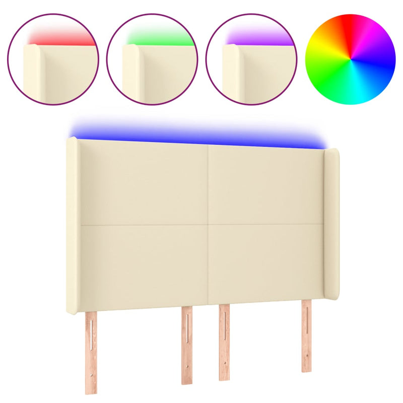 vidaXL krémszínű műbőr LED-es fejtámla 147x16x118/128 cm