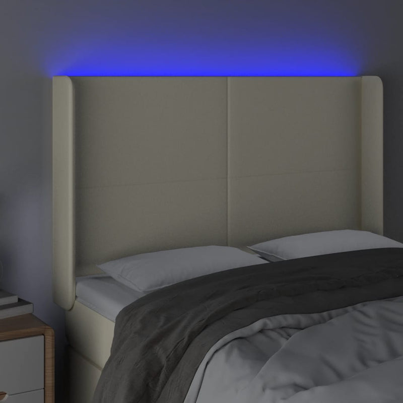vidaXL krémszínű műbőr LED-es fejtámla 147x16x118/128 cm
