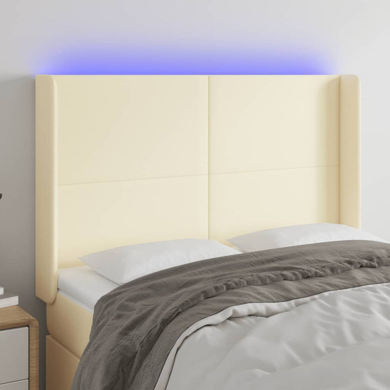 vidaXL krémszínű műbőr LED-es fejtámla 147x16x118/128 cm