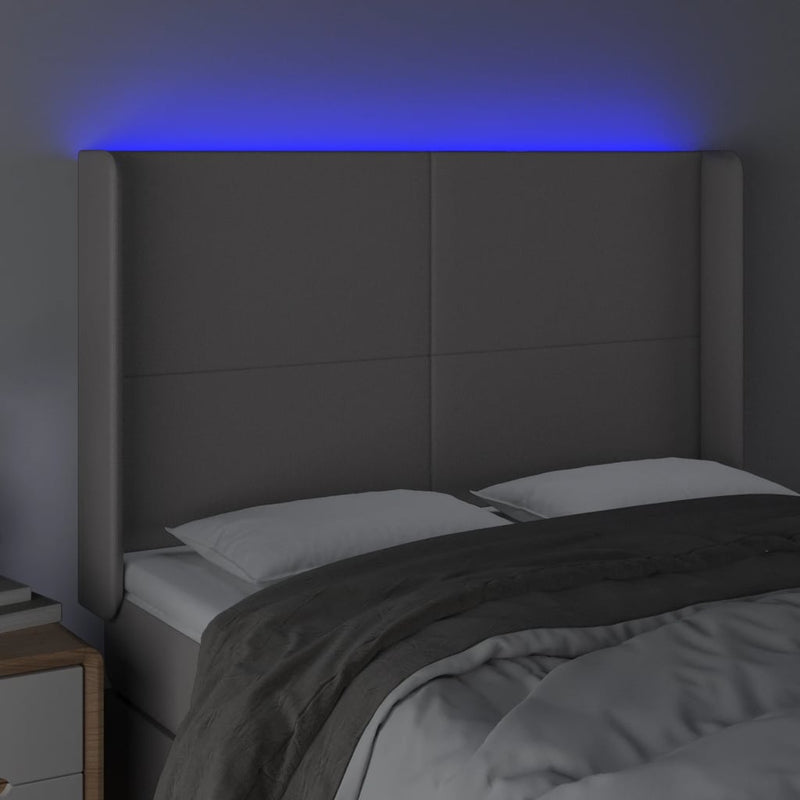 vidaXL szürke műbőr LED-es fejtámla 147x16x118/128 cm
