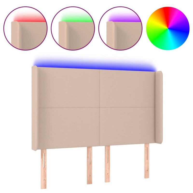 vidaXL cappuccino műbőr LED-es fejtámla 147x16x118/128 cm