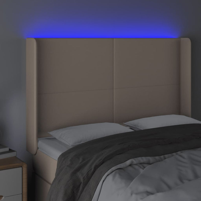 vidaXL cappuccino műbőr LED-es fejtámla 147x16x118/128 cm