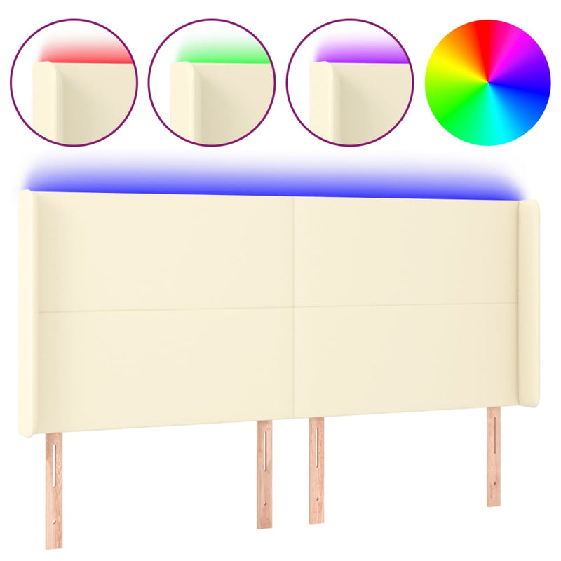 vidaXL krémszínű műbőr LED-es fejtámla 163x16x118/128 cm