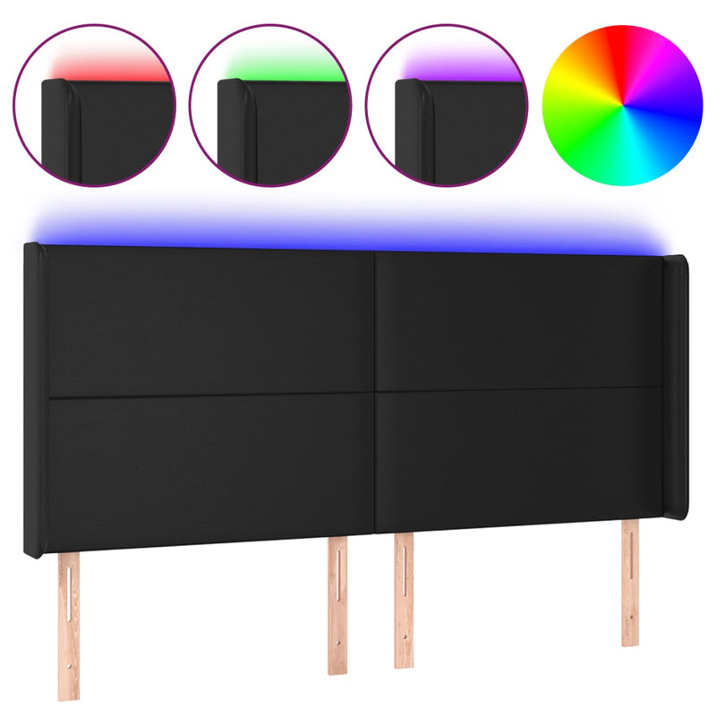 vidaXL fekete műbőr LED-es fejtámla 183x16x118/128 cm