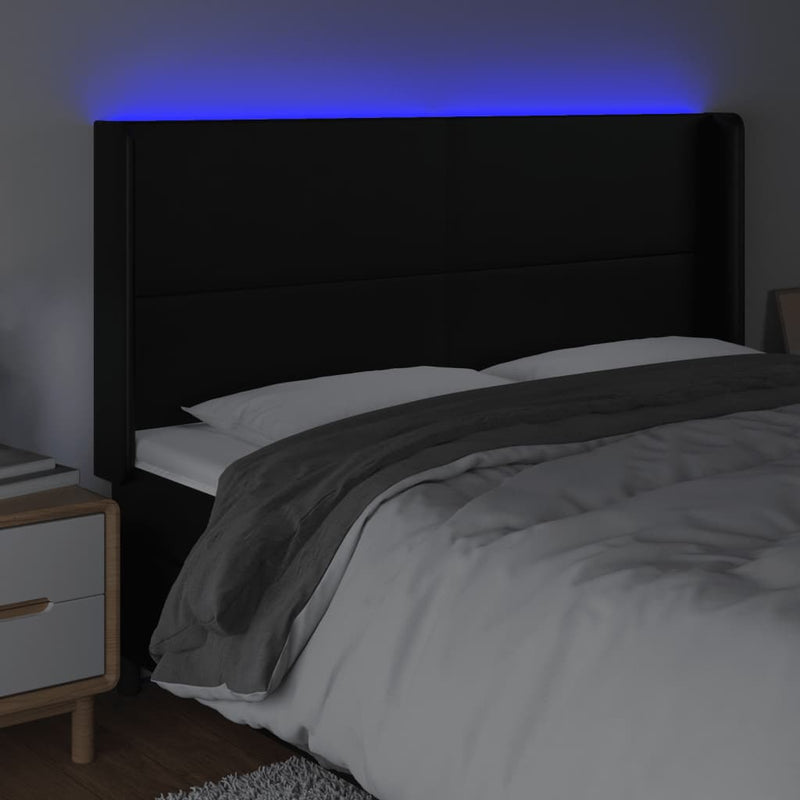 vidaXL fekete műbőr LED-es fejtámla 183x16x118/128 cm