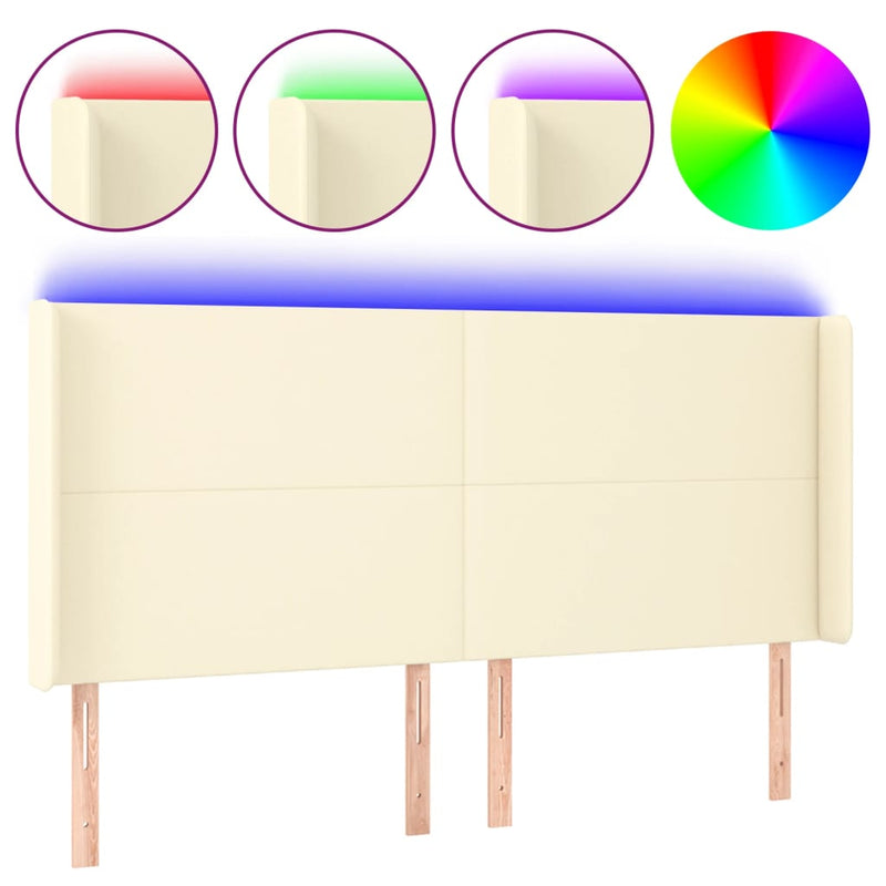vidaXL krémszínű műbőr LED-es fejtámla 203x16x118/128 cm