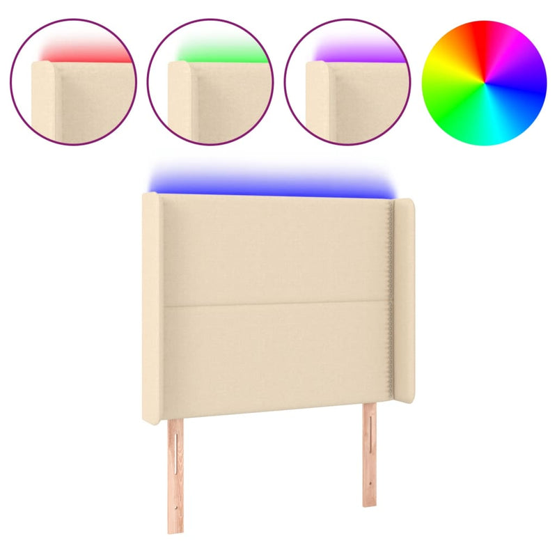 vidaXL krémszínű szövet LED-es fejtámla 83x16x118/128 cm