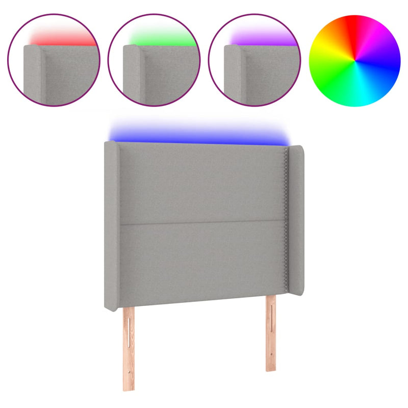 vidaXL világosszürke szövet LED-es fejtámla 93x16x118/128 cm