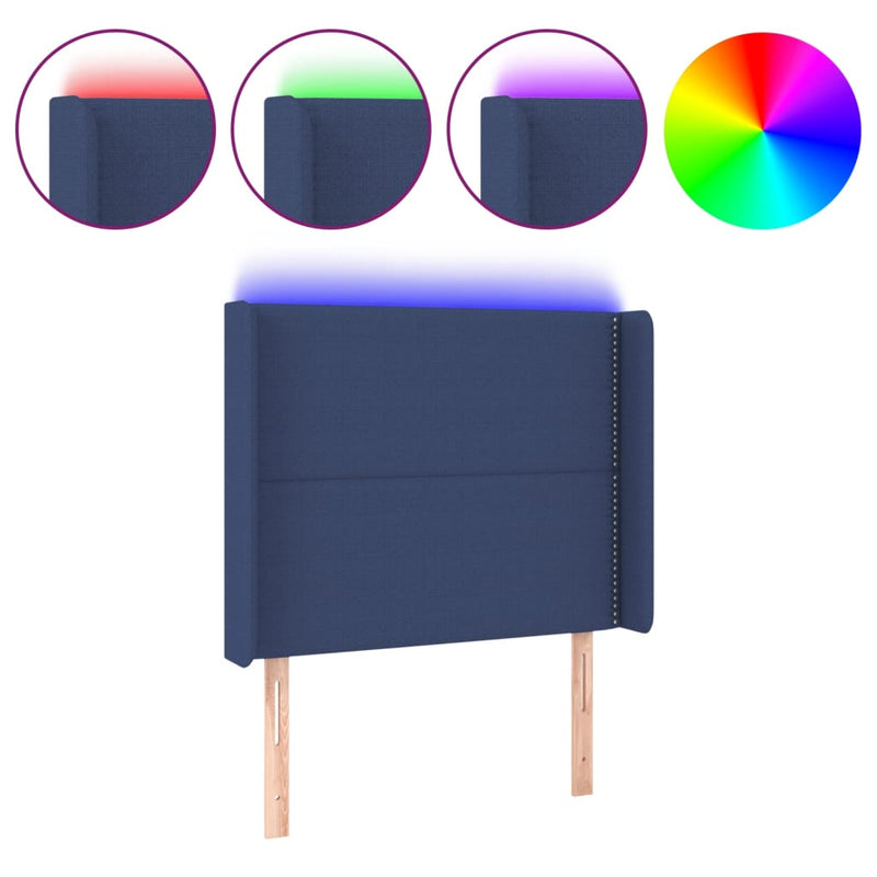 vidaXL kék szövet LED-es fejtámla 93x16x118/128 cm