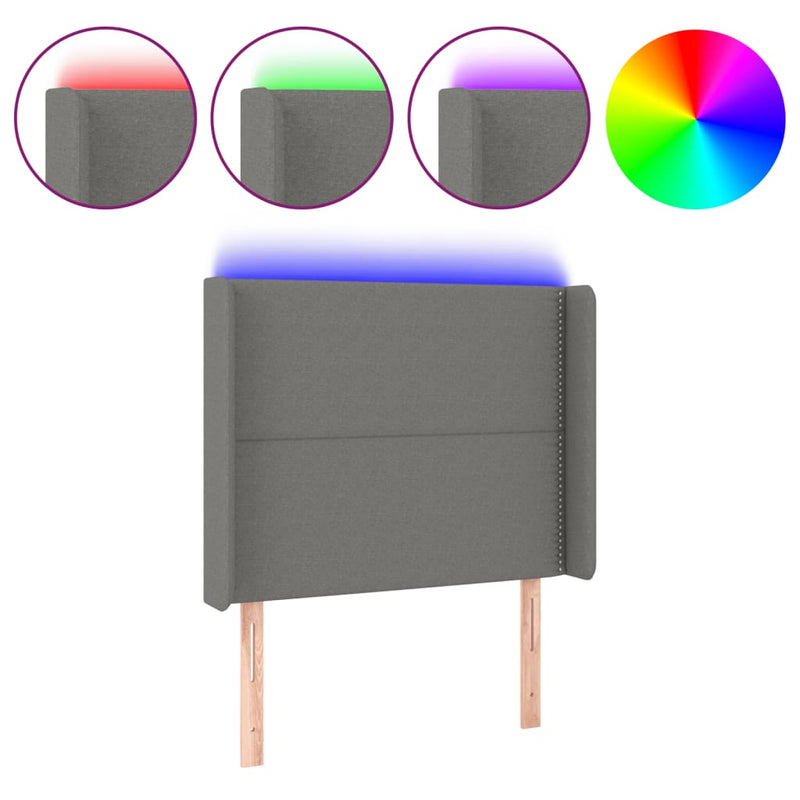 vidaXL sötétszürke szövet LED-es fejtámla 103x16x118/128 cm
