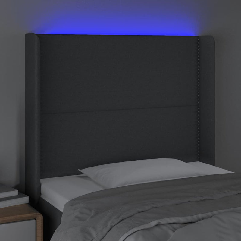 vidaXL sötétszürke szövet LED-es fejtámla 103x16x118/128 cm
