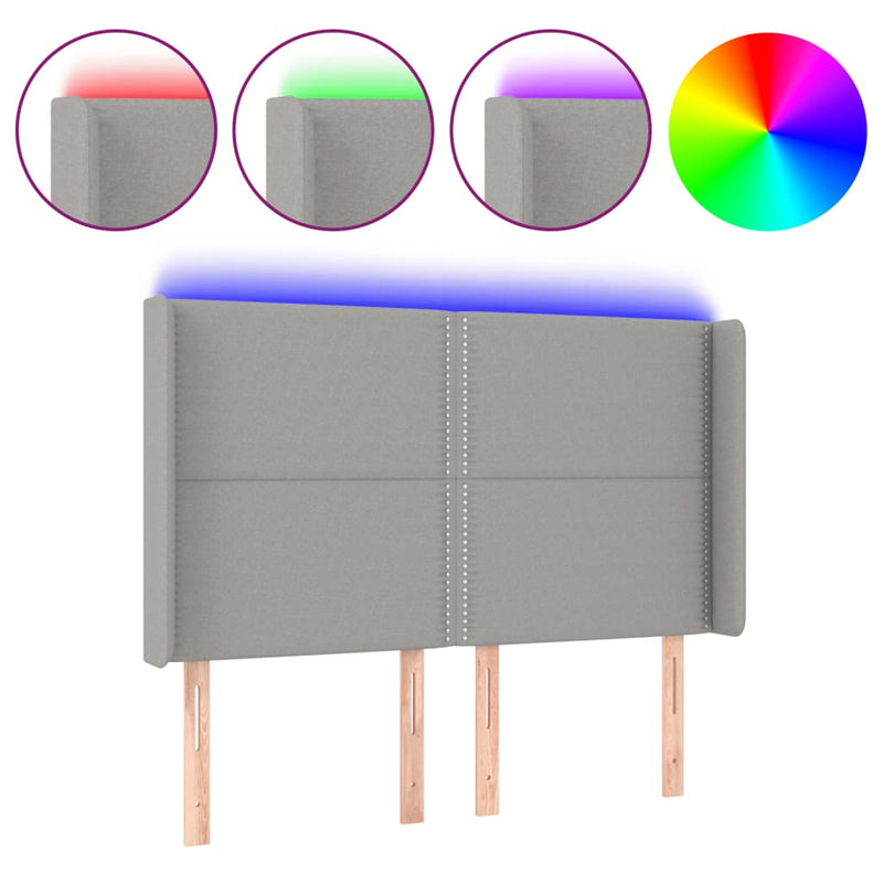 vidaXL világosszürke szövet LED-es fejtámla 147x16x118/128 cm