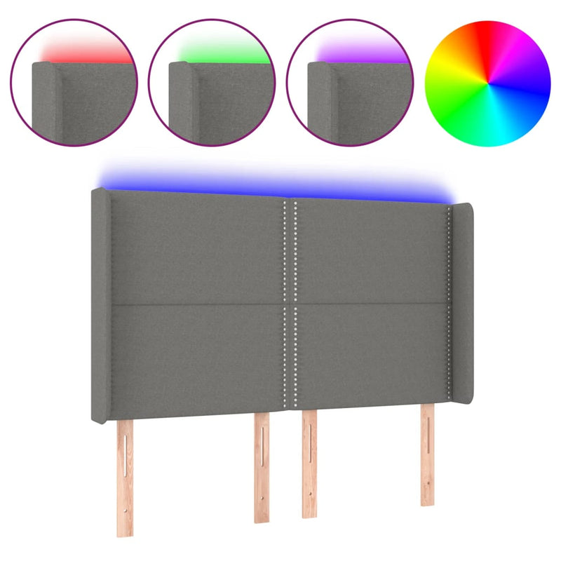 vidaXL sötétszürke szövet LED-es fejtámla 147x16x118/128 cm