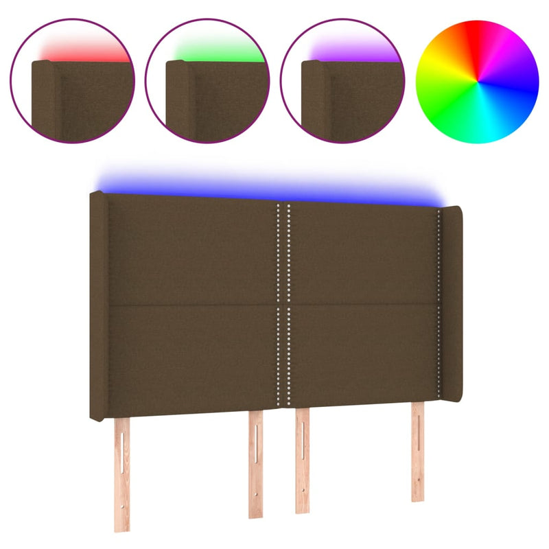 vidaXL sötétbarna szövet LED-es fejtámla 147x16x118/128 cm