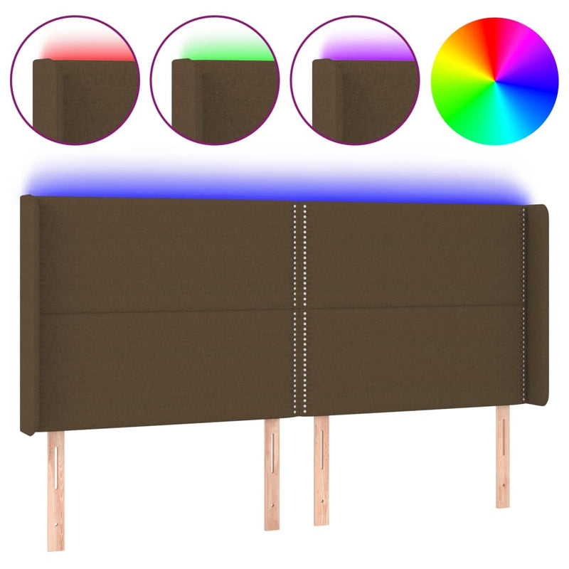 vidaXL sötétbarna szövet LED-es fejtámla 163x16x118/128 cm
