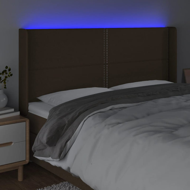 vidaXL sötétbarna szövet LED-es fejtámla 163x16x118/128 cm