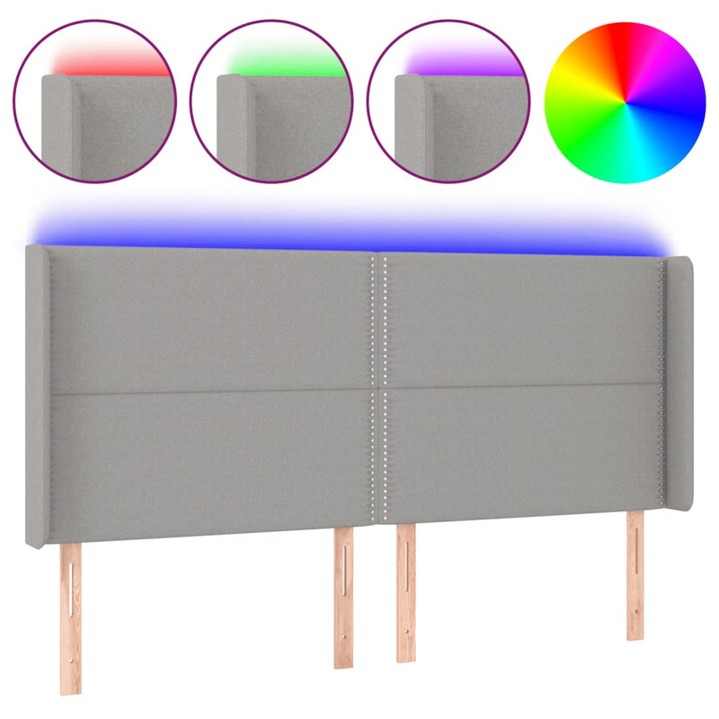 vidaXL világosszürke szövet LED-es fejtámla 183x16x118/128 cm