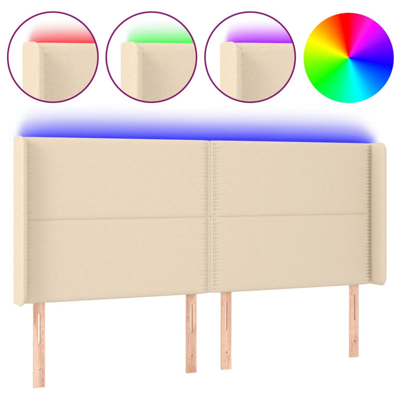vidaXL krémszínű szövet LED-es fejtámla 183x16x118/128 cm