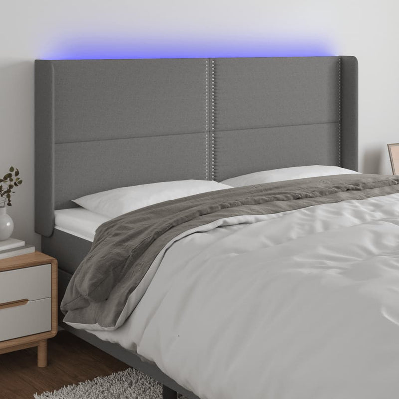 vidaXL sötétszürke szövet LED-es fejtámla 203x16x118/128 cm