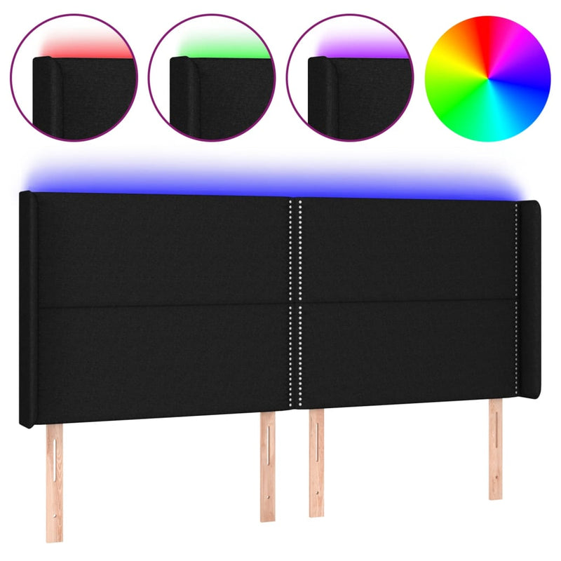 vidaXL fekete szövet LED-es fejtámla 203x16x118/128 cm
