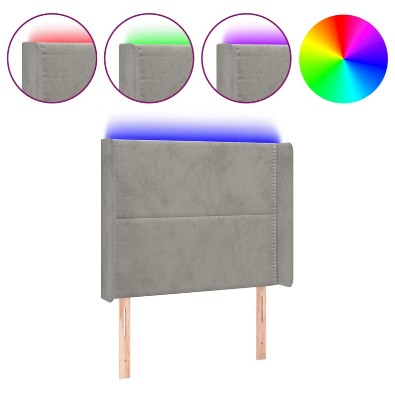 vidaXL világosszürke bársony LED-es fejtámla 83x16x118/128 cm