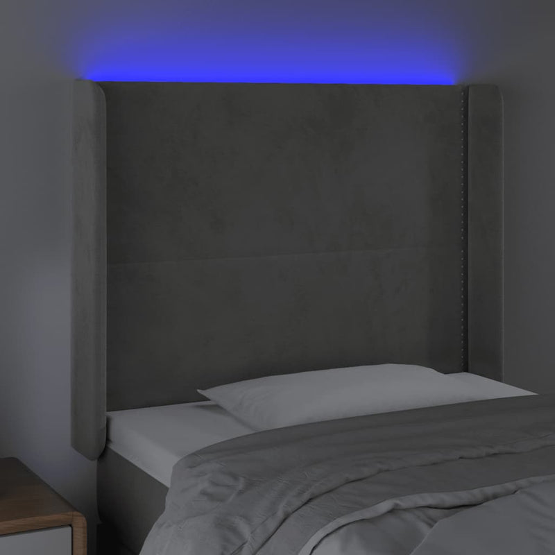 vidaXL világosszürke bársony LED-es fejtámla 83x16x118/128 cm
