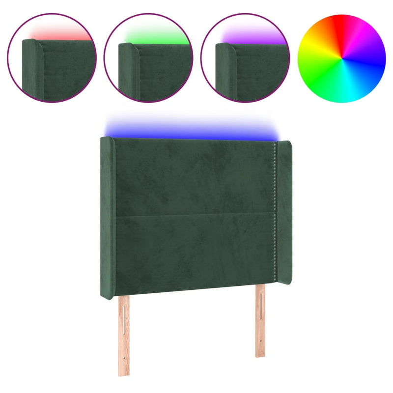 vidaXL sötétzöld bársony LED-es fejtámla 83x16x118/128 cm
