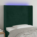 vidaXL sötétzöld bársony LED-es fejtámla 93x16x118/128 cm