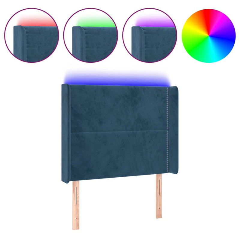 vidaXL sötétkék bársony LED-es fejtámla 93x16x118/128 cm