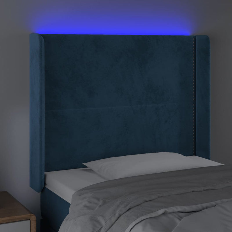 vidaXL sötétkék bársony LED-es fejtámla 93x16x118/128 cm