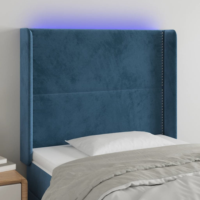 vidaXL sötétkék bársony LED-es fejtámla 93x16x118/128 cm