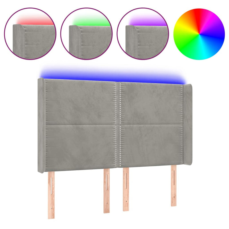 vidaXL világosszürke bársony LED-es fejtámla 147x16x118/128 cm
