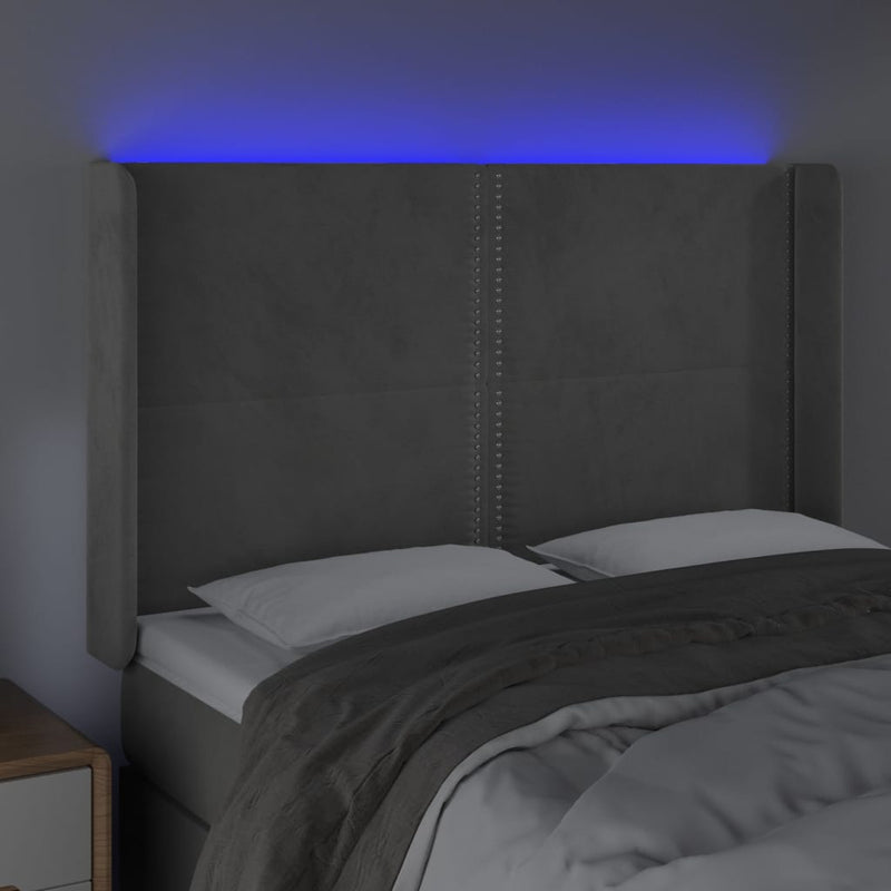 vidaXL világosszürke bársony LED-es fejtámla 147x16x118/128 cm
