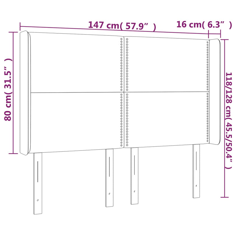 vidaXL sötétszürke bársony LED-es fejtámla 147x16x118/128 cm