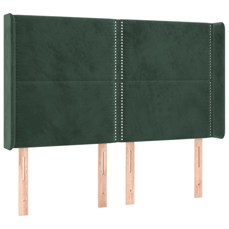 vidaXL sötétzöld bársony LED-es fejtámla 147x16x118/128 cm