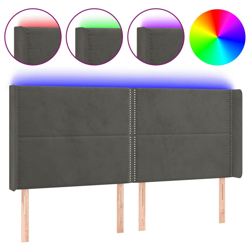 vidaXL sötétszürke bársony LED-es fejtámla 163x16x118/128 cm