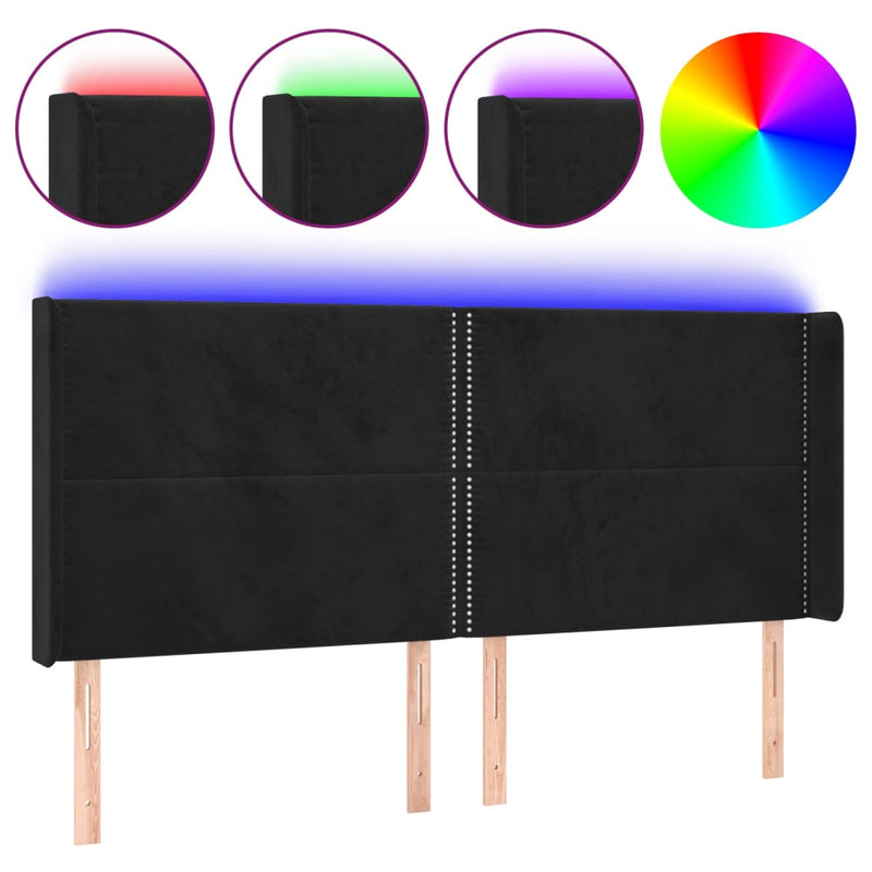 vidaXL fekete bársony LED-es fejtámla 163x16x118/128 cm